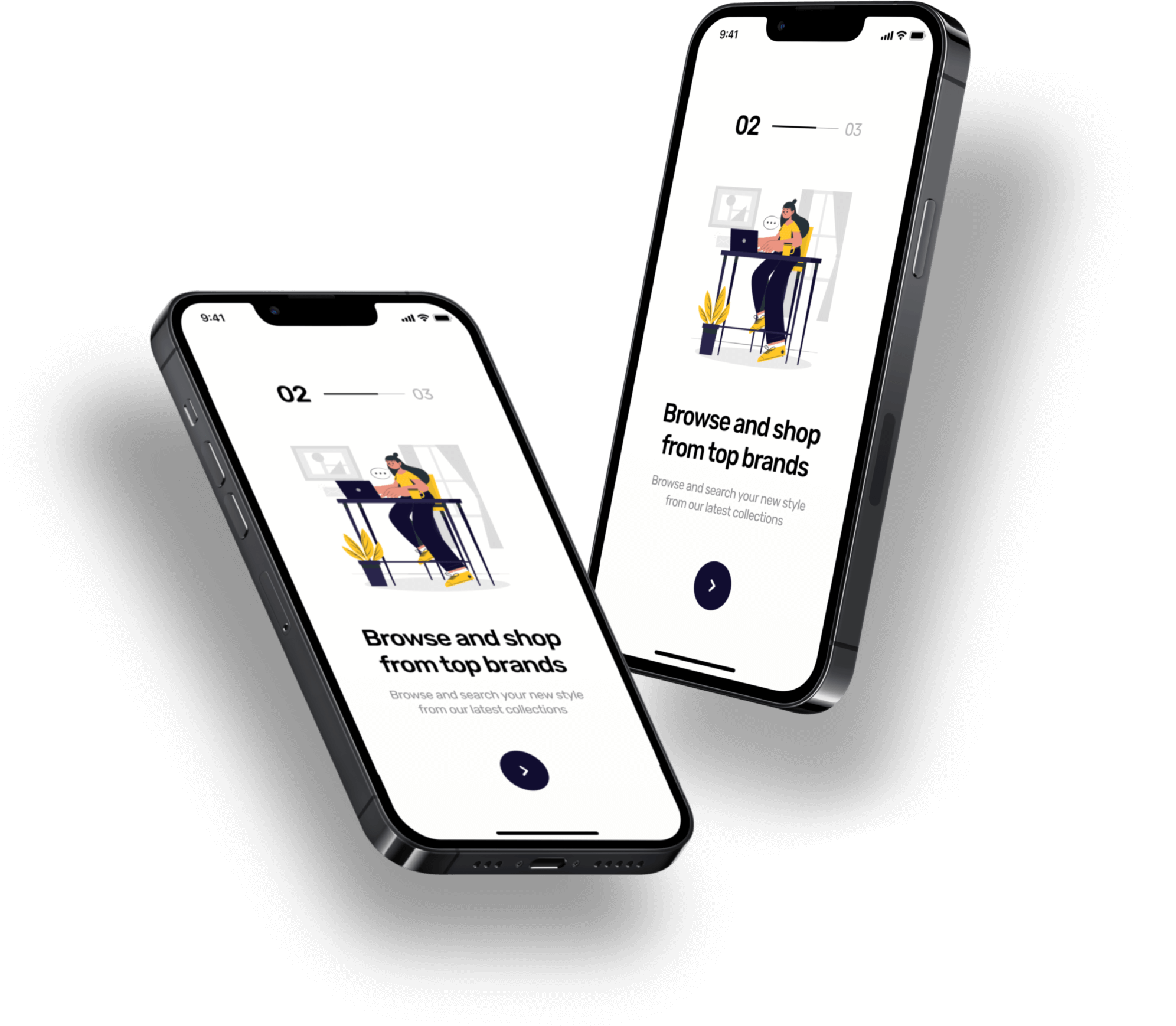 Deux écrans d'une application mobile livrée par Advisia, dans leurs coques